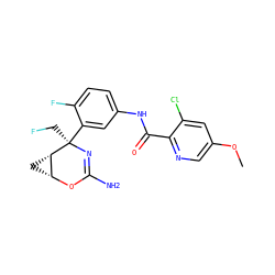 COc1cnc(C(=O)Nc2ccc(F)c([C@@]3(CF)N=C(N)O[C@@H]4C[C@@H]43)c2)c(Cl)c1 ZINC000213848403