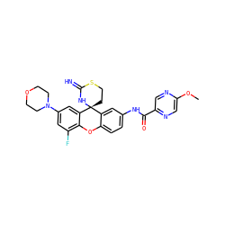 COc1cnc(C(=O)Nc2ccc3c(c2)[C@]2(CCSC(=N)N2)c2cc(N4CCOCC4)cc(F)c2O3)cn1 ZINC001772592328