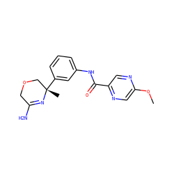 COc1cnc(C(=O)Nc2cccc([C@@]3(C)COCC(N)=N3)c2)cn1 ZINC000113656116