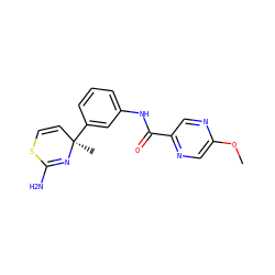 COc1cnc(C(=O)Nc2cccc([C@]3(C)C=CSC(N)=N3)c2)cn1 ZINC000139593789