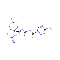 COc1cnc(C(=O)Nc2csc([C@]34CO[C@@H](C)C[C@H]3CSC(=N)N4)n2)cn1 ZINC001772624389