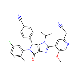 COc1cnc(CC#N)cc1-c1nc2c(n1C(C)C)[C@@H](c1ccc(C#N)cc1)N(c1cc(Cl)ccc1C)C2=O ZINC000169705615