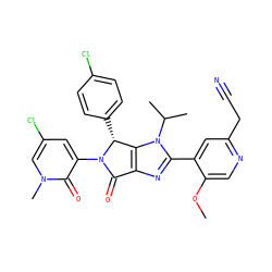 COc1cnc(CC#N)cc1-c1nc2c(n1C(C)C)[C@@H](c1ccc(Cl)cc1)N(c1cc(Cl)cn(C)c1=O)C2=O ZINC000169705562