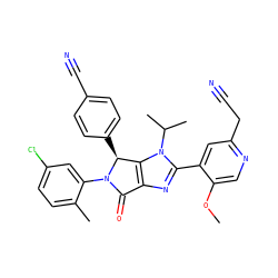 COc1cnc(CC#N)cc1-c1nc2c(n1C(C)C)[C@H](c1ccc(C#N)cc1)N(c1cc(Cl)ccc1C)C2=O ZINC000169705616