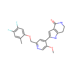 COc1cnc(COc2cc(F)c(F)cc2C)cc1-c1cc2c([nH]1)CCNC2=O ZINC000095562645