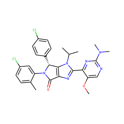 COc1cnc(N(C)C)nc1-c1nc2c(n1C(C)C)[C@@H](c1ccc(Cl)cc1)N(c1cc(Cl)ccc1C)C2=O ZINC000169705665