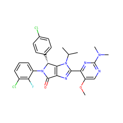 COc1cnc(N(C)C)nc1-c1nc2c(n1C(C)C)[C@@H](c1ccc(Cl)cc1)N(c1cccc(Cl)c1F)C2=O ZINC000169705663