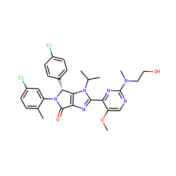 COc1cnc(N(C)CCO)nc1-c1nc2c(n1C(C)C)[C@@H](c1ccc(Cl)cc1)N(c1cc(Cl)ccc1C)C2=O ZINC000169705587