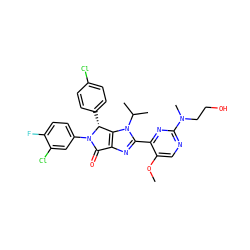 COc1cnc(N(C)CCO)nc1-c1nc2c(n1C(C)C)[C@@H](c1ccc(Cl)cc1)N(c1ccc(F)c(Cl)c1)C2=O ZINC000169705569