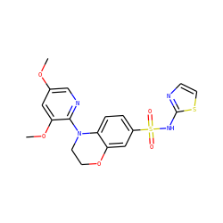 COc1cnc(N2CCOc3cc(S(=O)(=O)Nc4nccs4)ccc32)c(OC)c1 ZINC000220236705