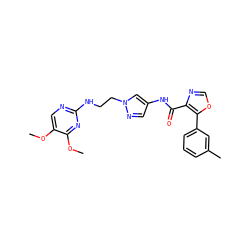 COc1cnc(NCCn2cc(NC(=O)c3ncoc3-c3cccc(C)c3)cn2)nc1OC ZINC001772645564
