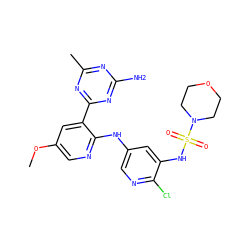 COc1cnc(Nc2cnc(Cl)c(NS(=O)(=O)N3CCOCC3)c2)c(-c2nc(C)nc(N)n2)c1 ZINC000095561373