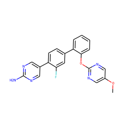 COc1cnc(Oc2ccccc2-c2ccc(-c3cnc(N)nc3)c(F)c2)nc1 ZINC000224788567
