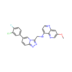 COc1cnc2c(NCc3nnc4ccc(-c5ccc(F)c(Cl)c5)cn34)ccnc2c1 ZINC000139734079