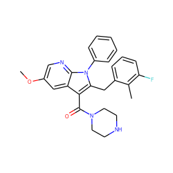 COc1cnc2c(c1)c(C(=O)N1CCNCC1)c(Cc1cccc(F)c1C)n2-c1ccccc1 ZINC000072181785