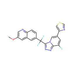 COc1cnc2ccc(C(F)(F)c3nnc4c(F)cc(-c5cscn5)cn34)cc2c1 ZINC000144529348