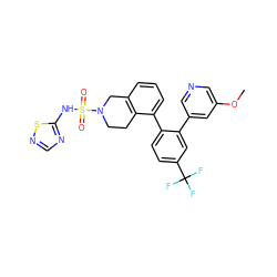 COc1cncc(-c2cc(C(F)(F)F)ccc2-c2cccc3c2CCN(S(=O)(=O)Nc2ncns2)C3)c1 ZINC000147407265