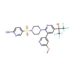 COc1cncc(-c2cc(C(O)(C(F)(F)F)C(F)(F)F)cnc2N2CCN(S(=O)(=O)c3ccc(N)nc3)CC2)c1 ZINC000299830040