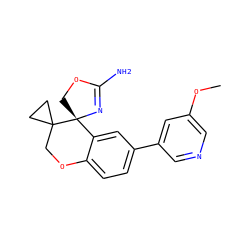 COc1cncc(-c2ccc3c(c2)[C@]2(COC(N)=N2)C2(CC2)CO3)c1 ZINC000149300109