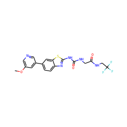 COc1cncc(-c2ccc3nc(NC(=O)NCC(=O)NCC(F)(F)F)sc3c2)c1 ZINC000299841385