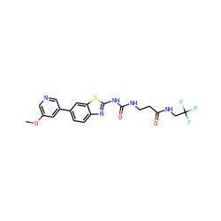 COc1cncc(-c2ccc3nc(NC(=O)NCCC(=O)NCC(F)(F)F)sc3c2)c1 ZINC000299830351