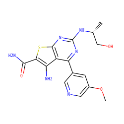 COc1cncc(-c2nc(N[C@H](C)CO)nc3sc(C(N)=O)c(N)c23)c1 ZINC000073223723