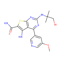 COc1cncc(-c2nc(NC(C)(C)CO)nc3sc(C(N)=O)c(N)c23)c1 ZINC000073223726