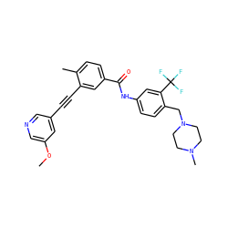 COc1cncc(C#Cc2cc(C(=O)Nc3ccc(CN4CCN(C)CC4)c(C(F)(F)F)c3)ccc2C)c1 ZINC000222127477