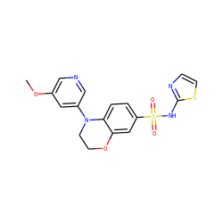 COc1cncc(N2CCOc3cc(S(=O)(=O)Nc4nccs4)ccc32)c1 ZINC000220242750