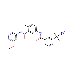 COc1cncc(NC(=O)c2cc(NC(=O)c3cccc(C(C)(C)C#N)c3)ccc2C)c1 ZINC000040898031