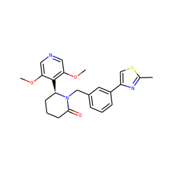 COc1cncc(OC)c1[C@@H]1CCCC(=O)N1Cc1cccc(-c2csc(C)n2)c1 ZINC000166851256