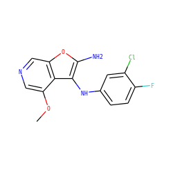 COc1cncc2oc(N)c(Nc3ccc(F)c(Cl)c3)c12 ZINC000222993518