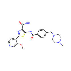 COc1cnccc1-c1nc(C(N)=O)c(NC(=O)c2ccc(CN3CCN(C)CC3)cc2)s1 ZINC000149957848