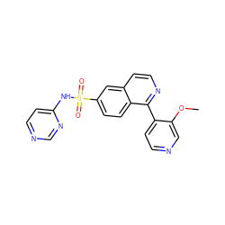 COc1cnccc1-c1nccc2cc(S(=O)(=O)Nc3ccncn3)ccc12 ZINC000225057865