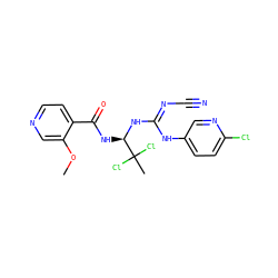 COc1cnccc1C(=O)N[C@@H](N/C(=N/C#N)Nc1ccc(Cl)nc1)C(C)(Cl)Cl ZINC000028866459
