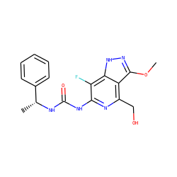 COc1n[nH]c2c(F)c(NC(=O)N[C@H](C)c3ccccc3)nc(CO)c12 ZINC001772658175