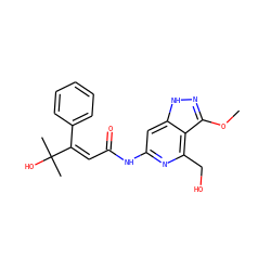 COc1n[nH]c2cc(NC(=O)/C=C(\c3ccccc3)C(C)(C)O)nc(CO)c12 ZINC001772652193