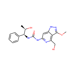 COc1n[nH]c2cc(NC(=O)N[C@@H](c3ccccc3)[C@@H](C)O)nc(CO)c12 ZINC001772639687