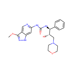 COc1n[nH]c2cc(NC(=O)N[C@@H](c3ccccc3)[C@@H](O)CN3CCOCC3)ncc12 ZINC001772593979