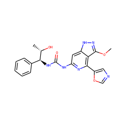 COc1n[nH]c2cc(NC(=O)N[C@@H](c3ccccc3)[C@H](C)O)nc(-c3cnco3)c12 ZINC001772643340