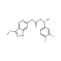 COc1n[nH]c2cc(NC(=O)N[C@H](C)c3ccc(Cl)c(Cl)c3)ncc12 ZINC001772617427