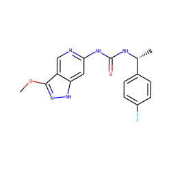 COc1n[nH]c2cc(NC(=O)N[C@H](C)c3ccc(F)cc3)ncc12 ZINC000209396752