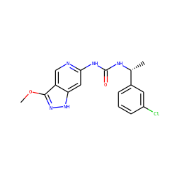COc1n[nH]c2cc(NC(=O)N[C@H](C)c3cccc(Cl)c3)ncc12 ZINC001772622563