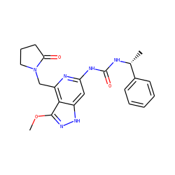 COc1n[nH]c2cc(NC(=O)N[C@H](C)c3ccccc3)nc(CN3CCCC3=O)c12 ZINC001772605367