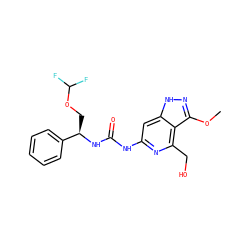 COc1n[nH]c2cc(NC(=O)N[C@H](COC(F)F)c3ccccc3)nc(CO)c12 ZINC001772578485