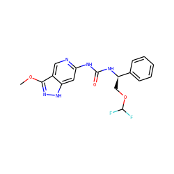 COc1n[nH]c2cc(NC(=O)N[C@H](COC(F)F)c3ccccc3)ncc12 ZINC001772629025