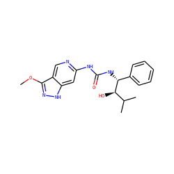 COc1n[nH]c2cc(NC(=O)N[C@H](c3ccccc3)[C@H](O)C(C)C)ncc12 ZINC001772624218