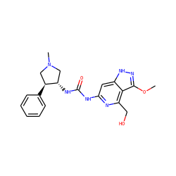 COc1n[nH]c2cc(NC(=O)N[C@H]3CN(C)C[C@@H]3c3ccccc3)nc(CO)c12 ZINC001772598994