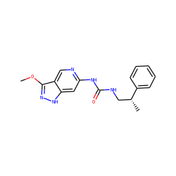 COc1n[nH]c2cc(NC(=O)NC[C@@H](C)c3ccccc3)ncc12 ZINC001772655885