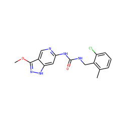 COc1n[nH]c2cc(NC(=O)NCc3c(C)cccc3Cl)ncc12 ZINC001772656190